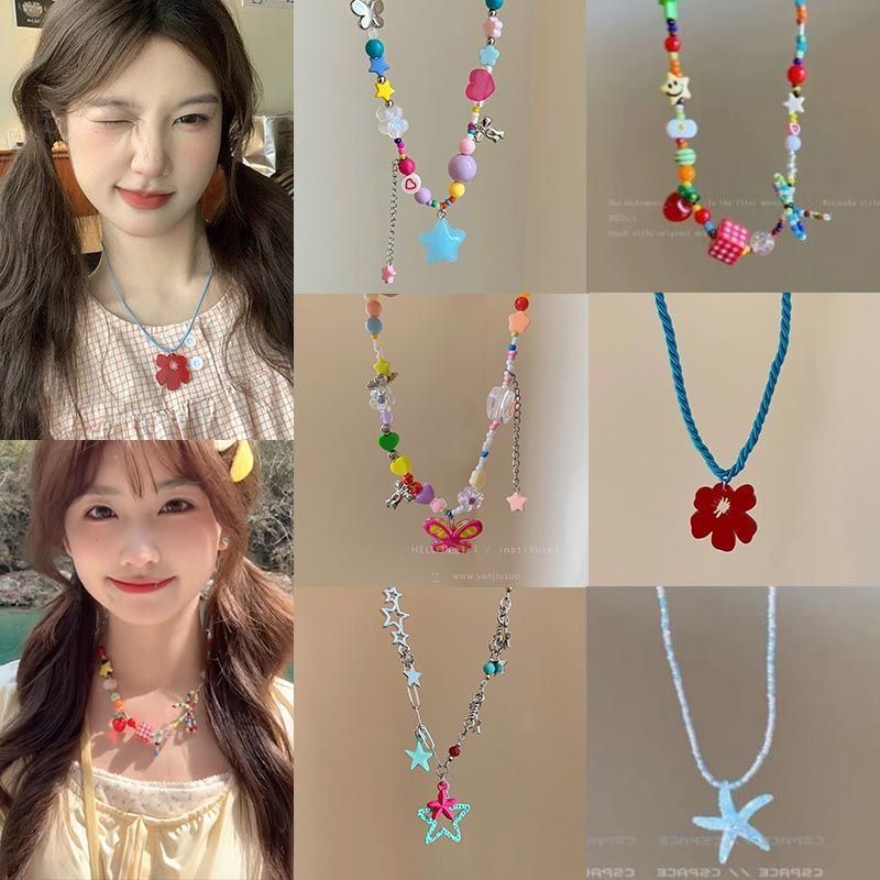 Dopamine Colorful Flower Sweet Temperament Girly Style Clavicle Necklaces