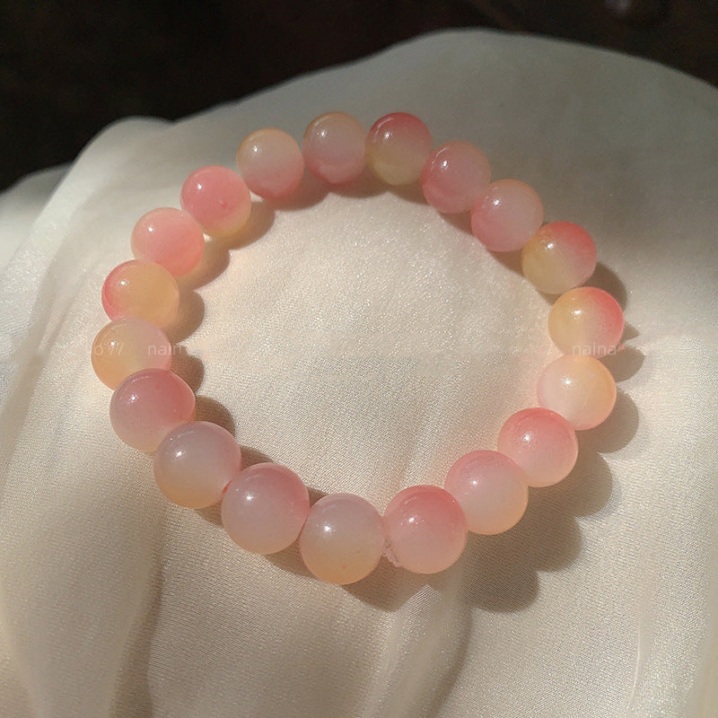 Jade Glass Pliable Temperament Gradient Pink Version Hand Toy Buddha Bracelet