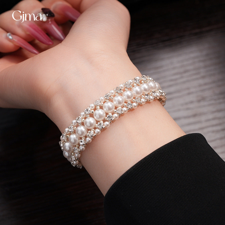 Women's Baroque Retro Diamonds Pull-out Pearl Light Luxury High-grade Elegant Graceful Bracelets