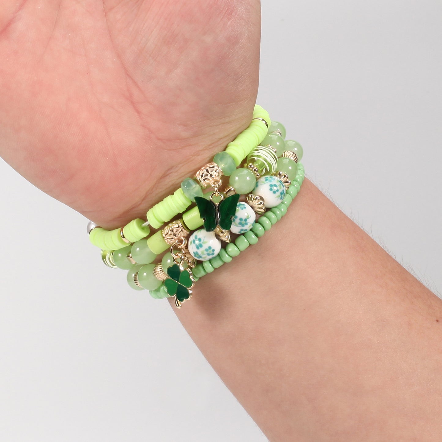 Irish St. Day Clover Four-leaf Butterfly Bracelets