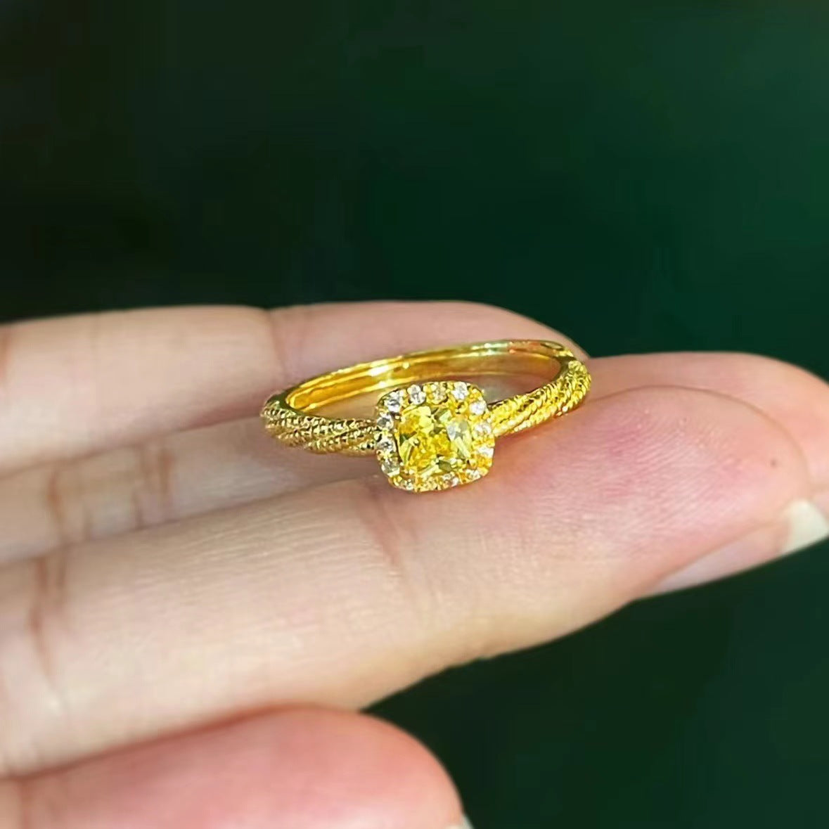 Light Luxury Citrine Diamond Female Design Open Adjustable Rings