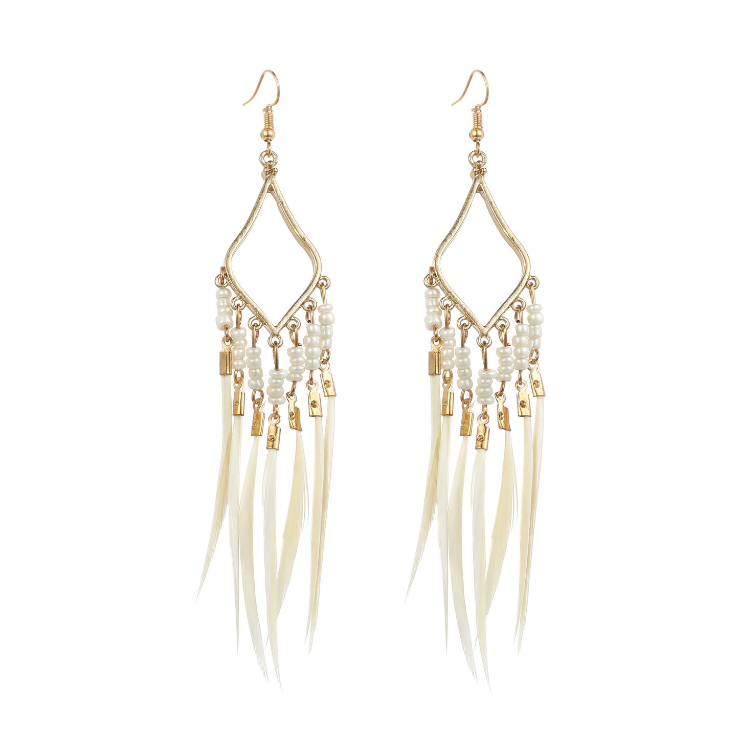 Women's Bohemian Feather Irregular Natural Stone Retro Earrings