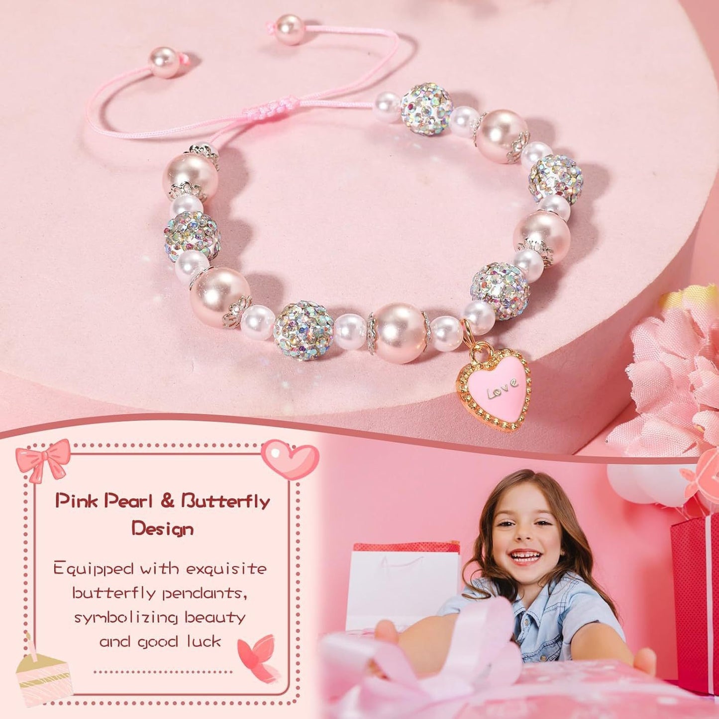 Fashionable Rhinestone Pearl Alloy Love Butterfly Bracelet
