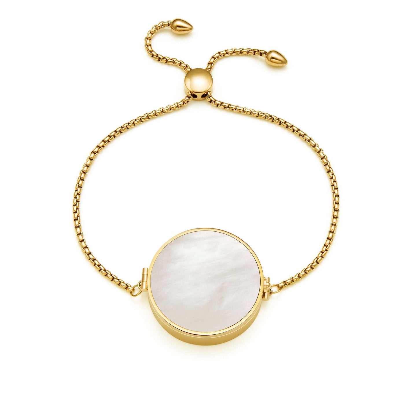 Women's Lip Balm Storage Pill Stainless Steel White Shell Titanium Bracelet
