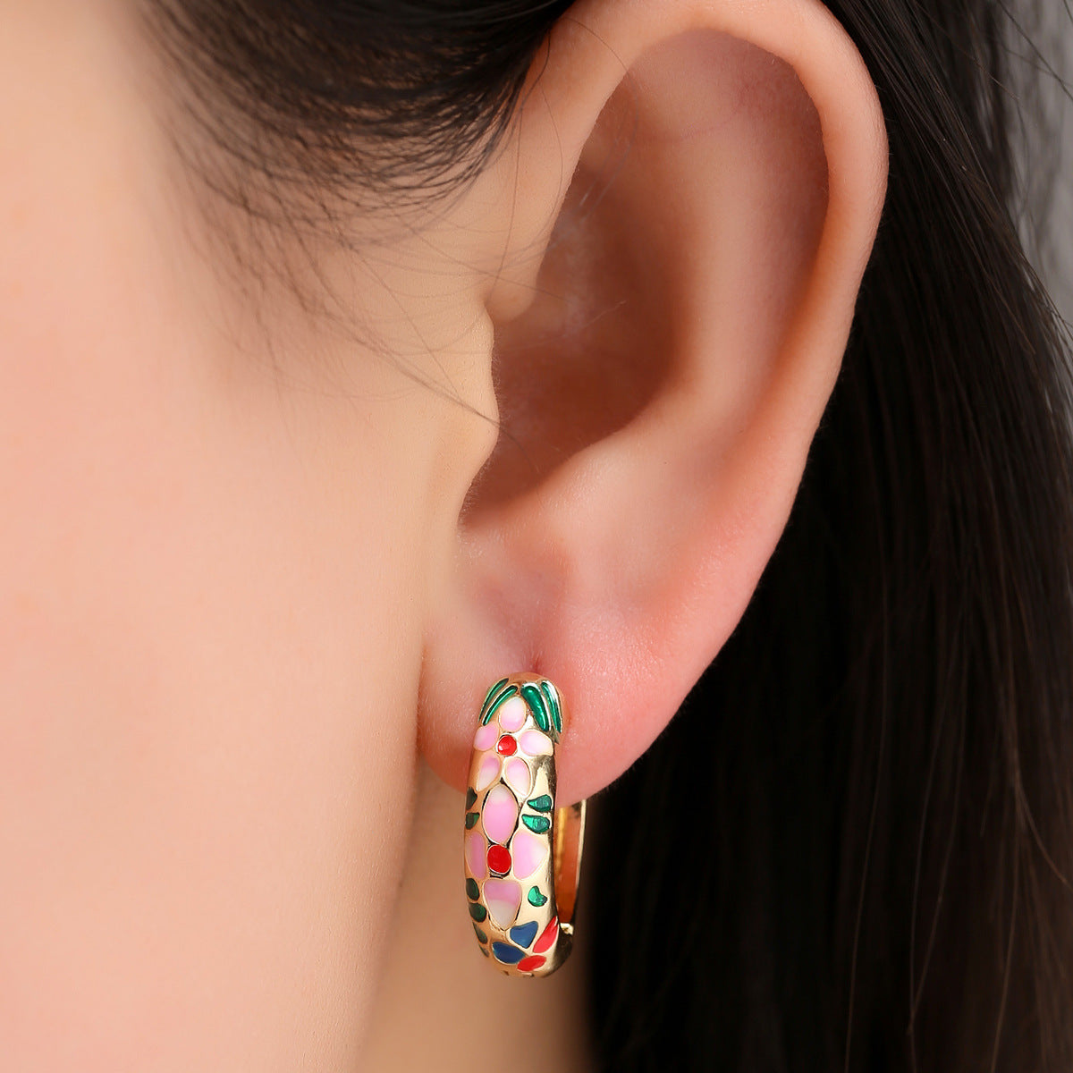 Ear Clip Colorful Flower Dripping Oil Earrings