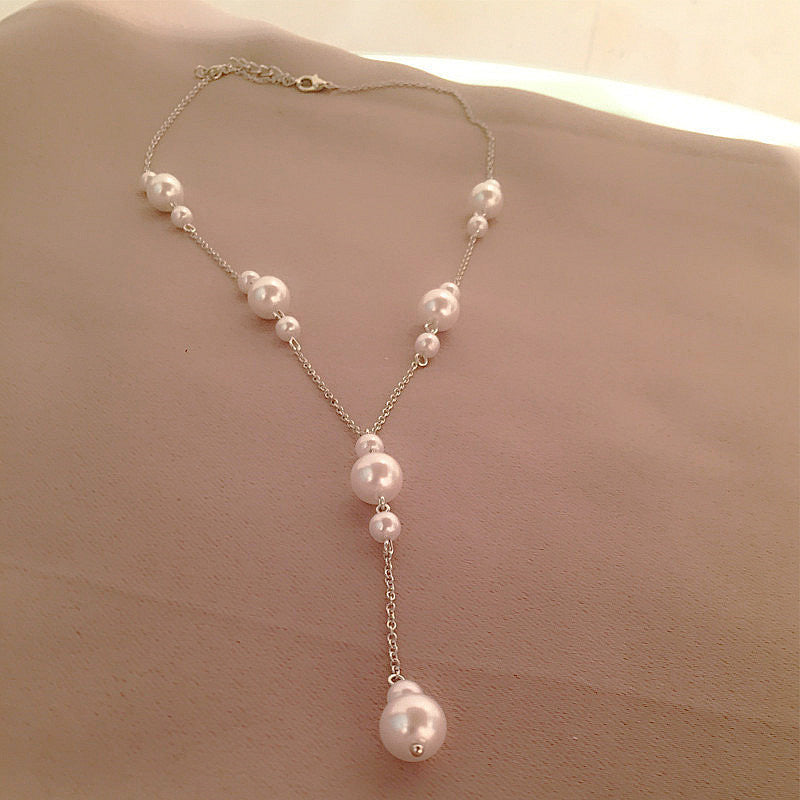 Women's Y-shaped Tassel Pearl Texture Cold Style Necklaces