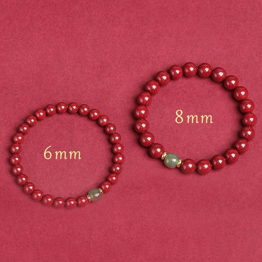 Sand Cinnabar Jade Old Type Barrel Shaped Bead Bracelets