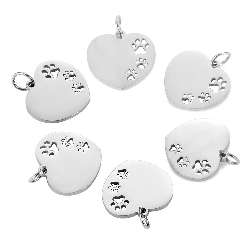 Steel Hollowed Heart Shape Dog's Paw Fully Pendants