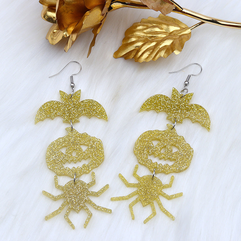 Women's Halloween Exaggerated Long Stitching Bat Pumpkin Spider Earrings