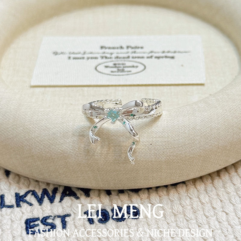 Women's Style Light Luxury Blue Zircon Bow Fashion Small Rings