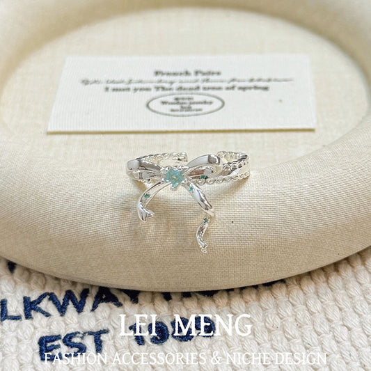Women's Style Light Luxury Blue Zircon Bow Fashion Small Rings
