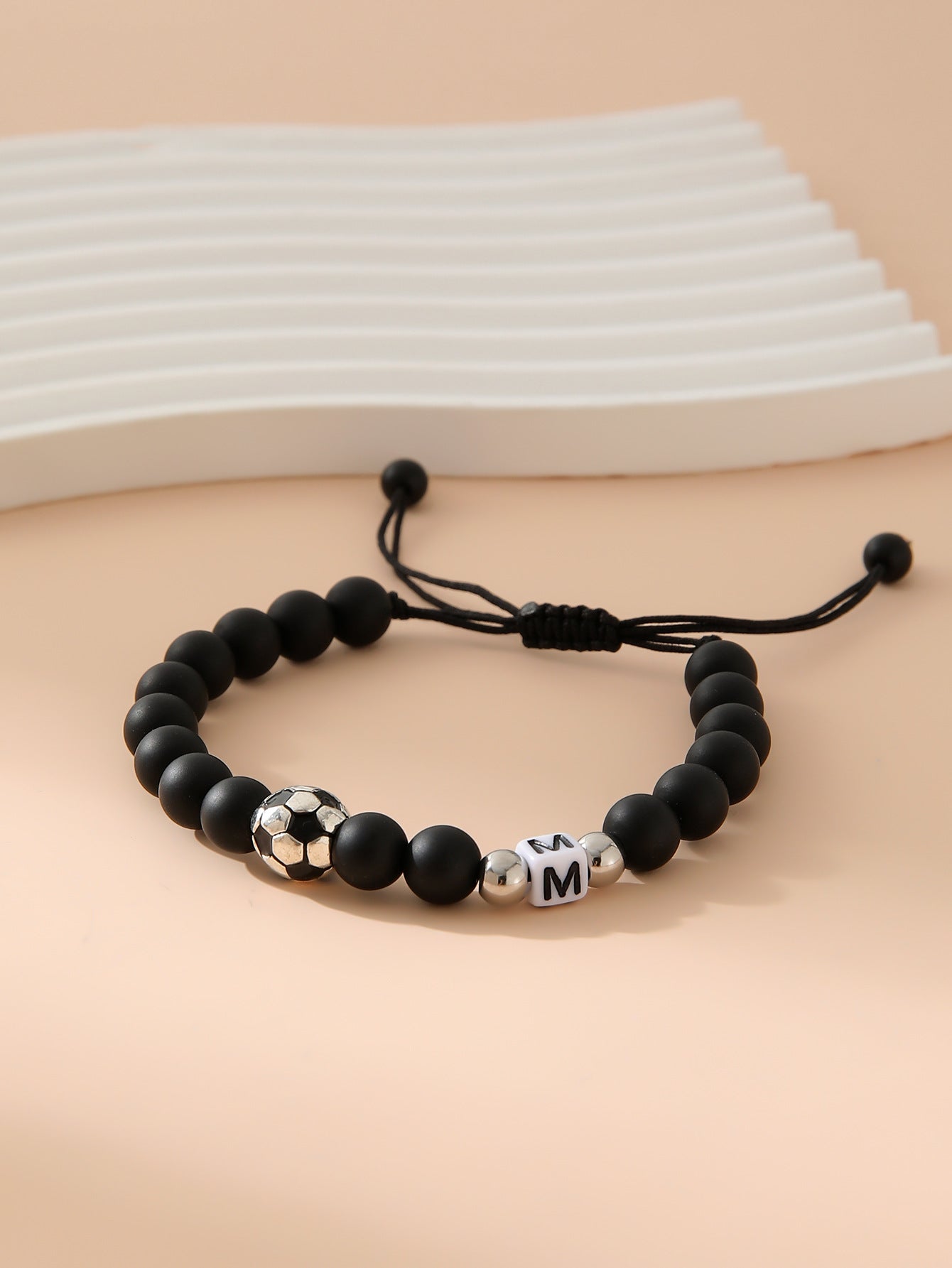 Women's & Men's Black Frosted Football Letters Adjustable For Bracelet