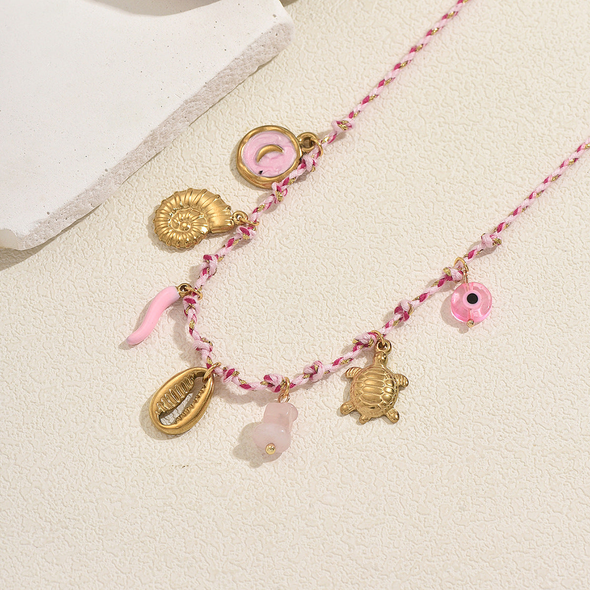 Women's Shell Oil Dripping Design Woven Clavicle Necklace