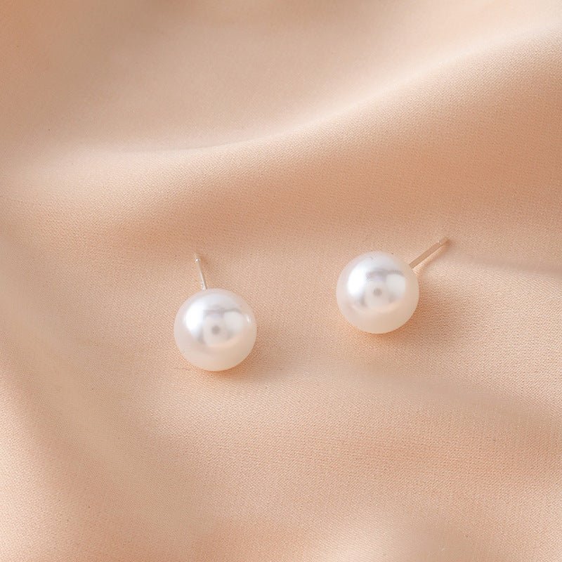 Simple Retro Sier Needle Pearl High Sense Ear Earrings