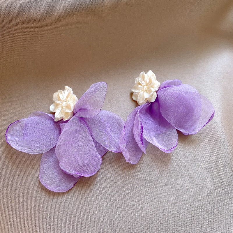 Women's Needle Fabric Purple Flower Tassel Light Luxury High-grade Temperament Fashionable Earrings