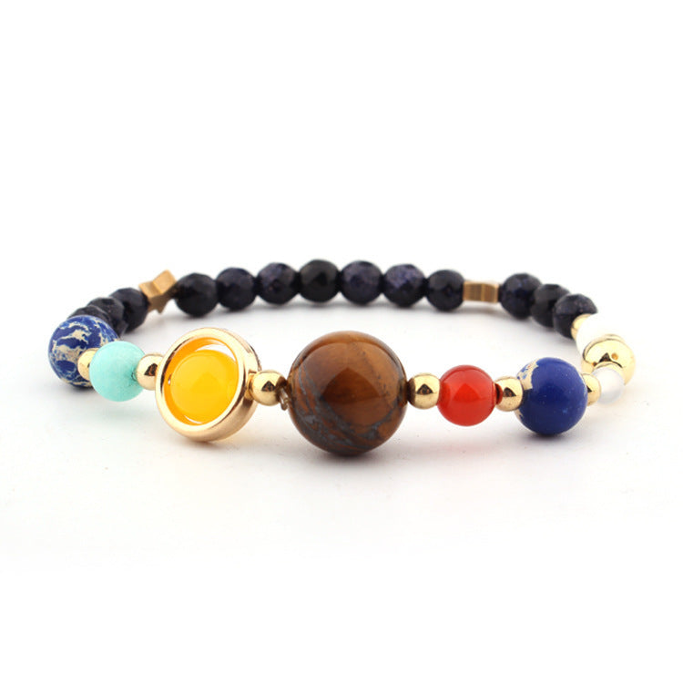 Women's Stone Elastic String Eight Planets Solar System Blue Bracelets
