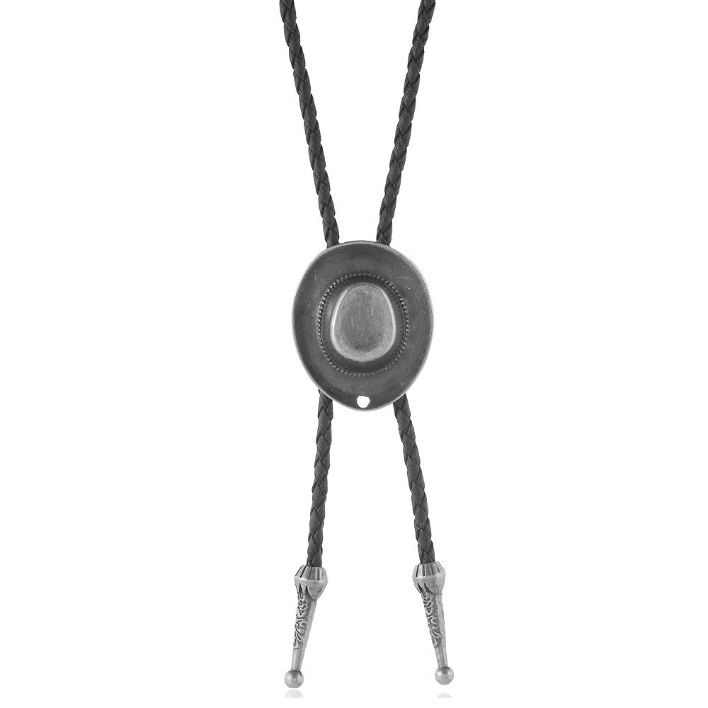 Men's Fedora For Cowhide String Long Sweater Necklace