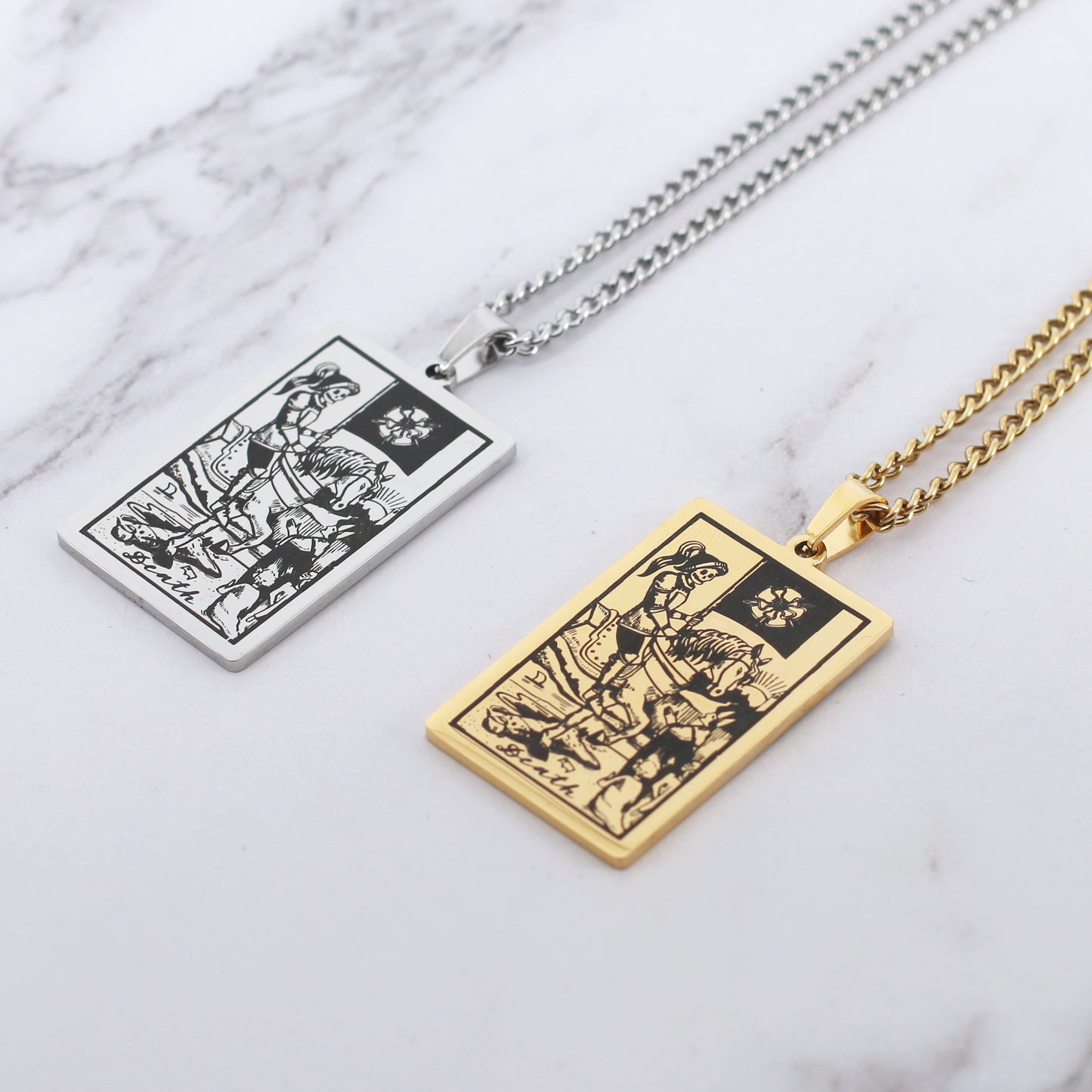 Zhang Tarot Titanium Steel Retro Rectangular Necklaces