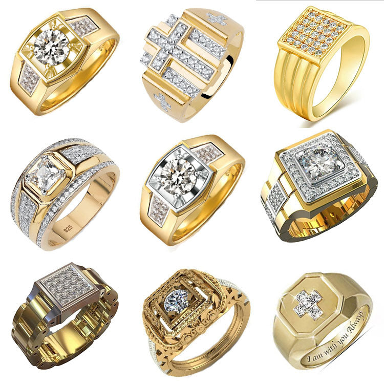 Jewelry Inlaid Rhinestone Cross Gold Popular Rings