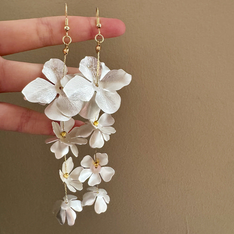 Style Unique Sier Petals Tassel Long Earrings
