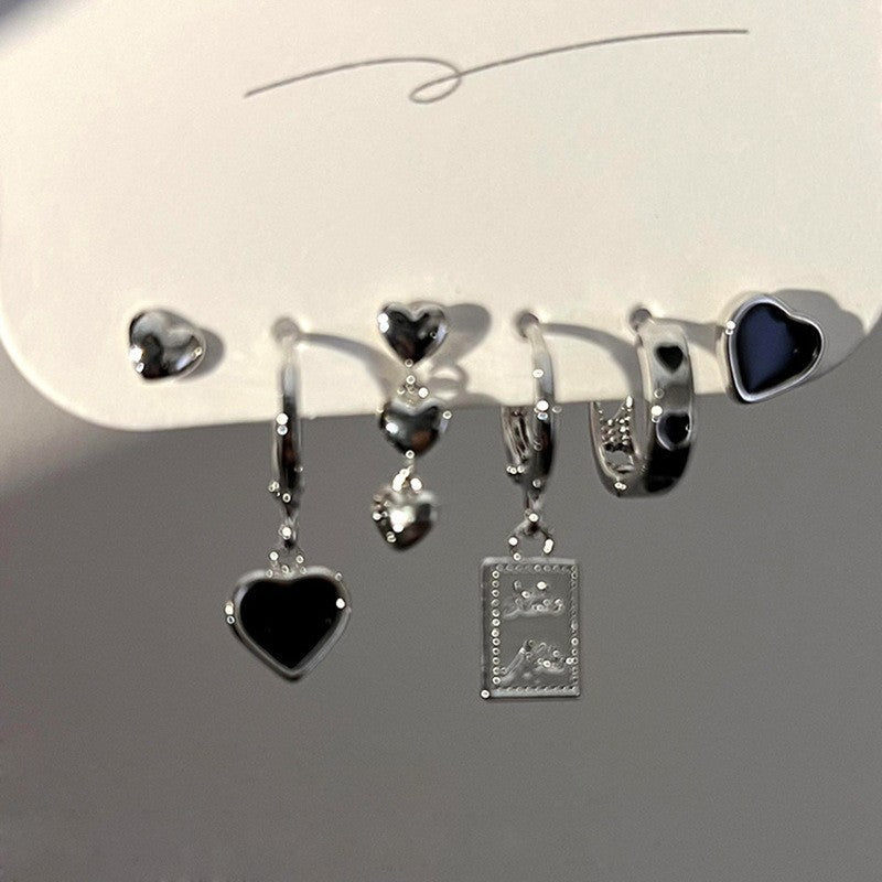 Cool Style Black Zircon Butterfly Pentagram Love Heart Three-piece Female Rings
