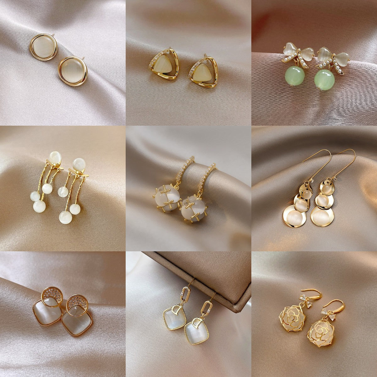 Women's Fashionable Temperament Pearl Design Opal Stone Ear Niche Earrings