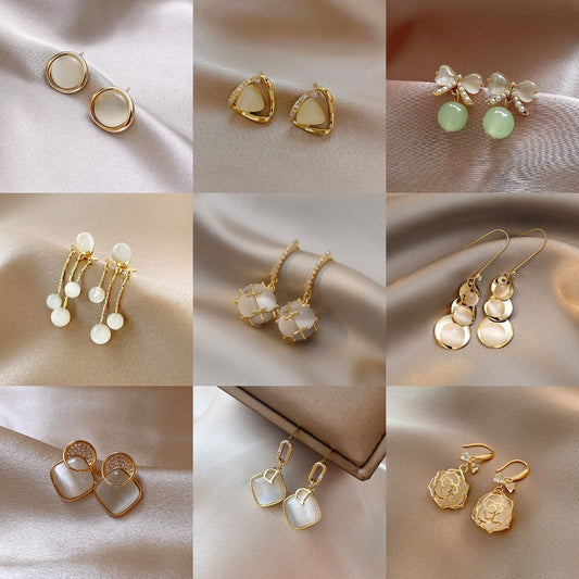 Women's Fashionable Temperament Pearl Design Opal Stone Ear Niche Earrings