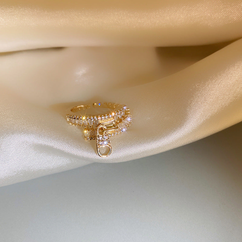 Real Gold Electroplated Zircon Buckle Light Luxury High Sense Index Ring