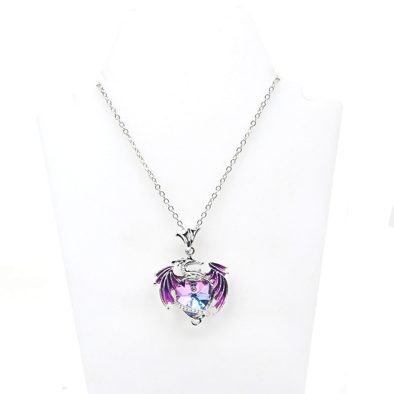 Women's Birthstones Colorful Heart-shaped Crystal Jewelry Necklaces