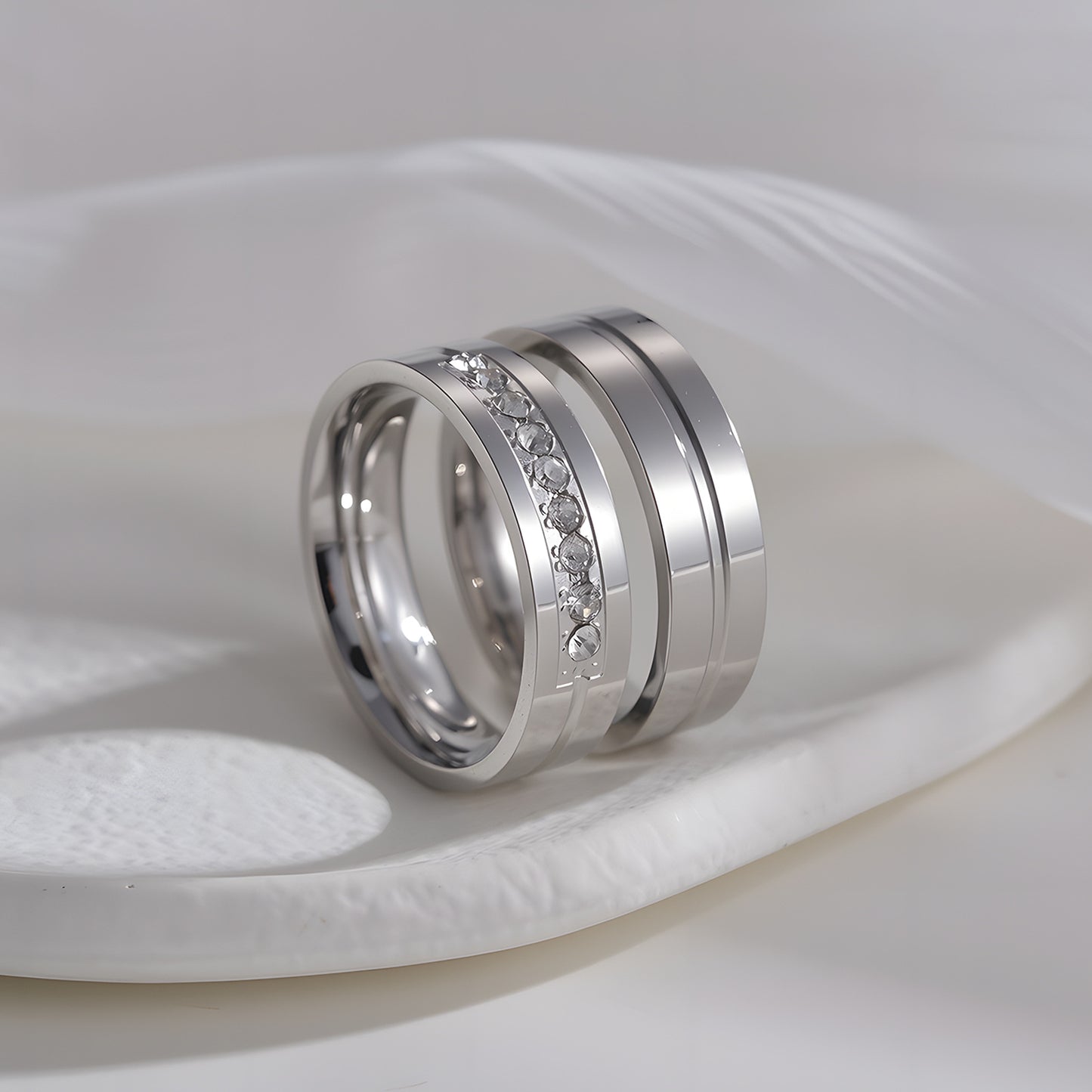 Stainless Steel Diamond Couple Zircon Bag Rings