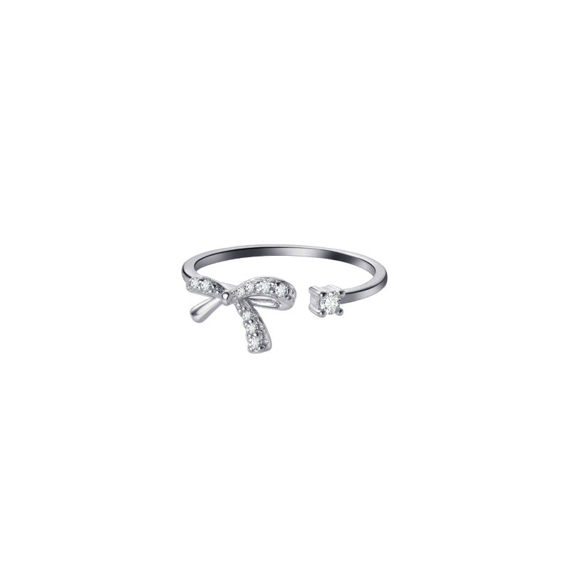 Women's Open Mouth Cross Geometric Korean Style Zircon Chain Dual Layer Ring