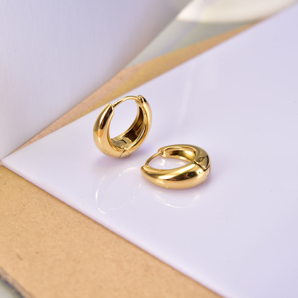 Simple Glossy Geometric Oval Ear Retro Cold Style Gold Rings