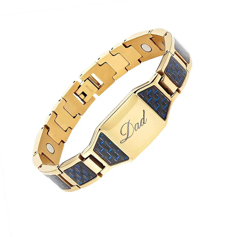 Men's Titanium Steel Gold-plated Carbon Fiber Magnet Bracelets