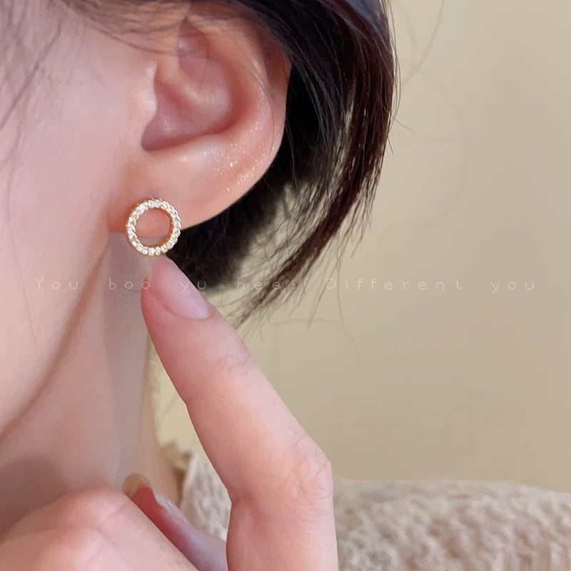 Women's Compact Circle Zircon Light Luxury High Sense Frosty Style Dignified Earrings