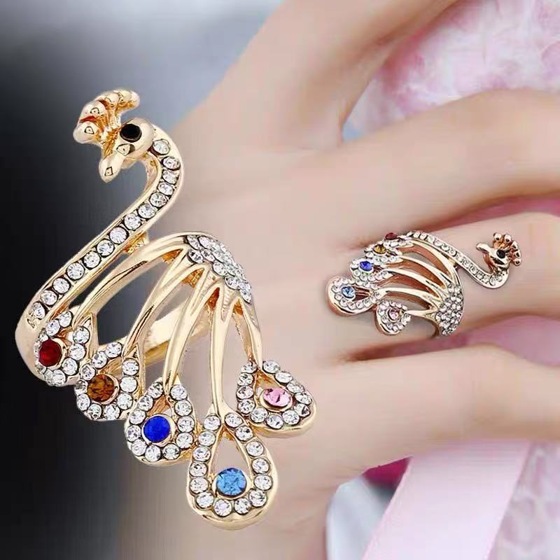 Stone Open Knitted Peacock Personalized Creative Rings