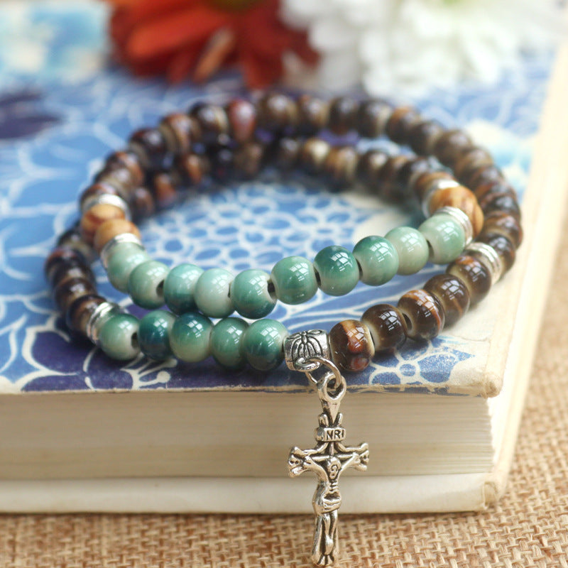 Ceramic Fresh Small Beads Two-circle Sisters Bracelet