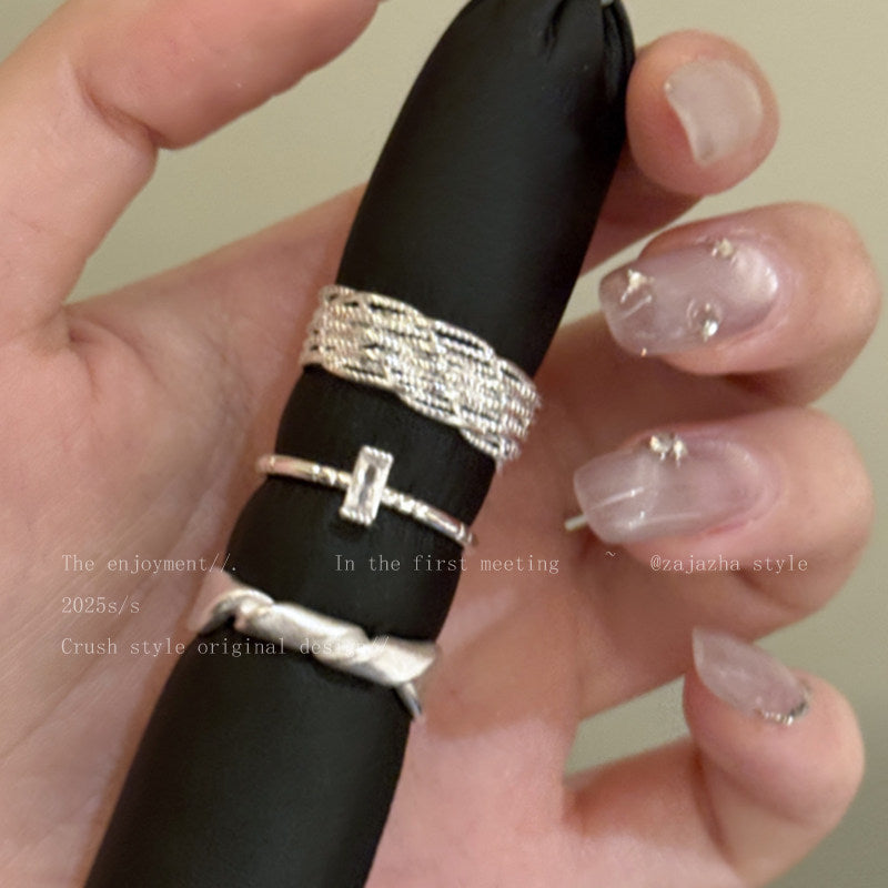 Women's Diamond Lines Sterling Sier Simple Fashion Rings