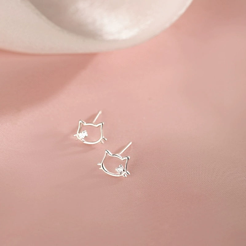 Women's Ear Simple Temperament Hollow Kitten Inlaid Earrings