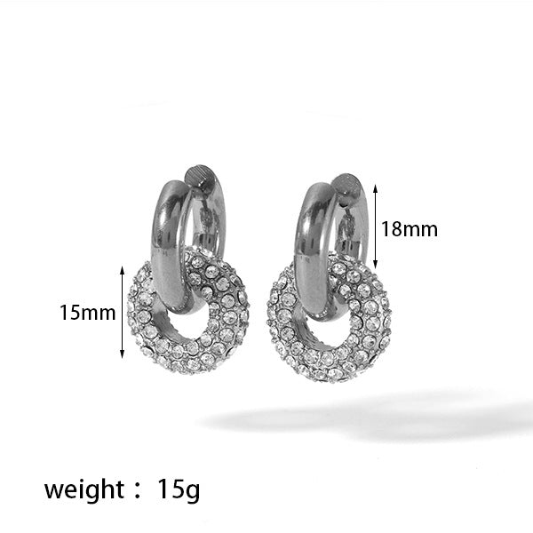 Stainless Steel Gold Colorful Diamond Round Earrings