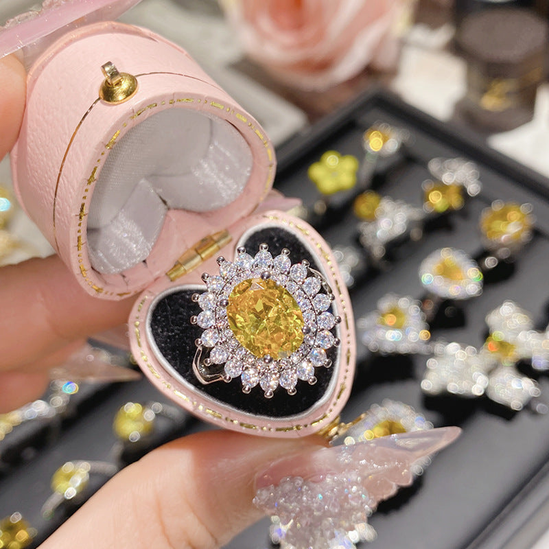 Camellia Fashion Romantic French Golden Rhinestone Gold Plated Ring