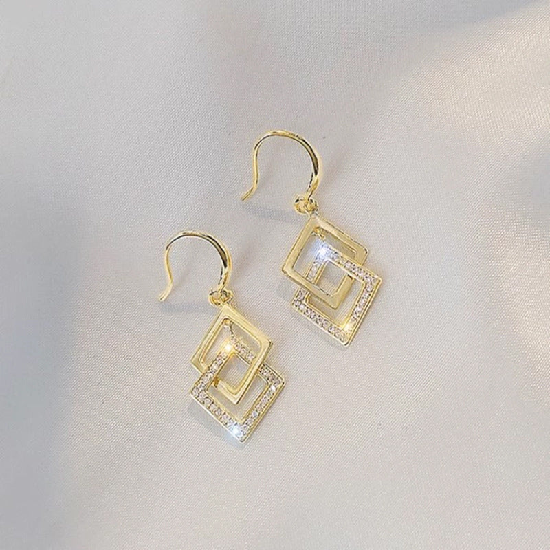 Women's Korean Style Geometric Square Diamond Rhinestone Trendy Rings
