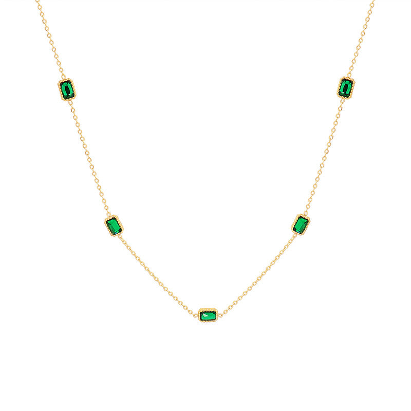 Women's Light Luxury Emerald Zircon Titanium Steel Necklaces