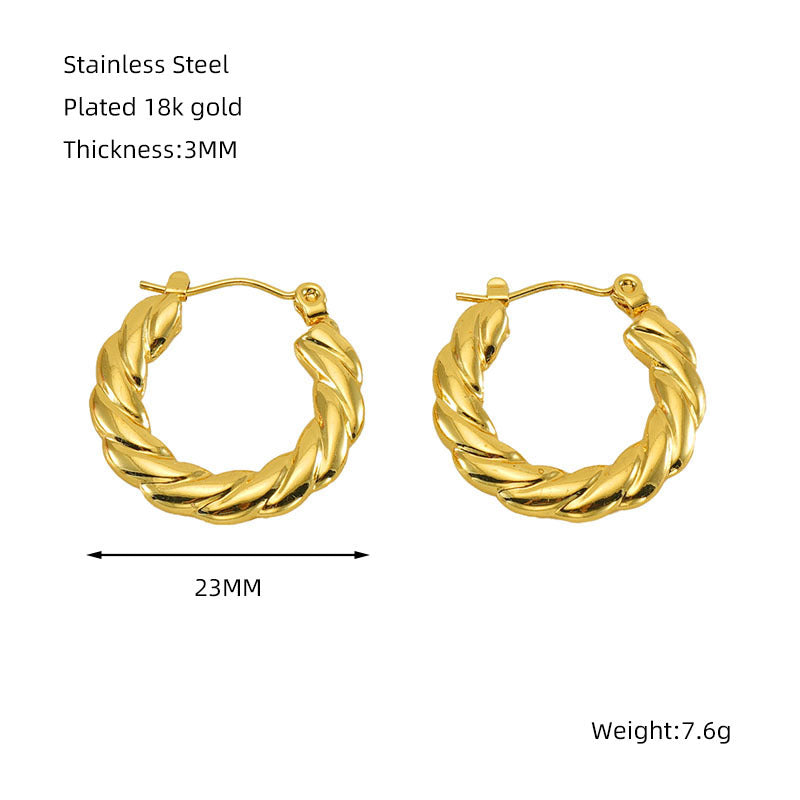 Women's Titanium Steel Round Twist High-grade Gold Stainless Earrings