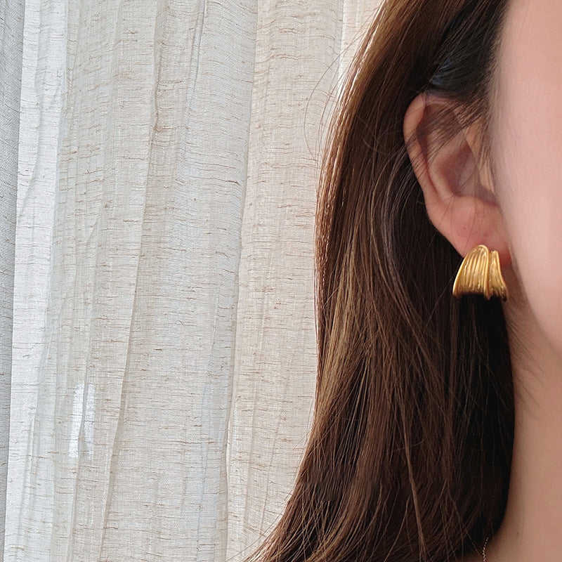 Brushed Shaped Metal Niche Trendy Wild Minimalist Style Light Luxury Stud Earrings