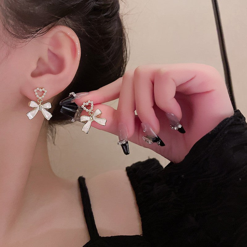 Women's Bow Enamel Trendy Design All Match Pearl Stud Earrings