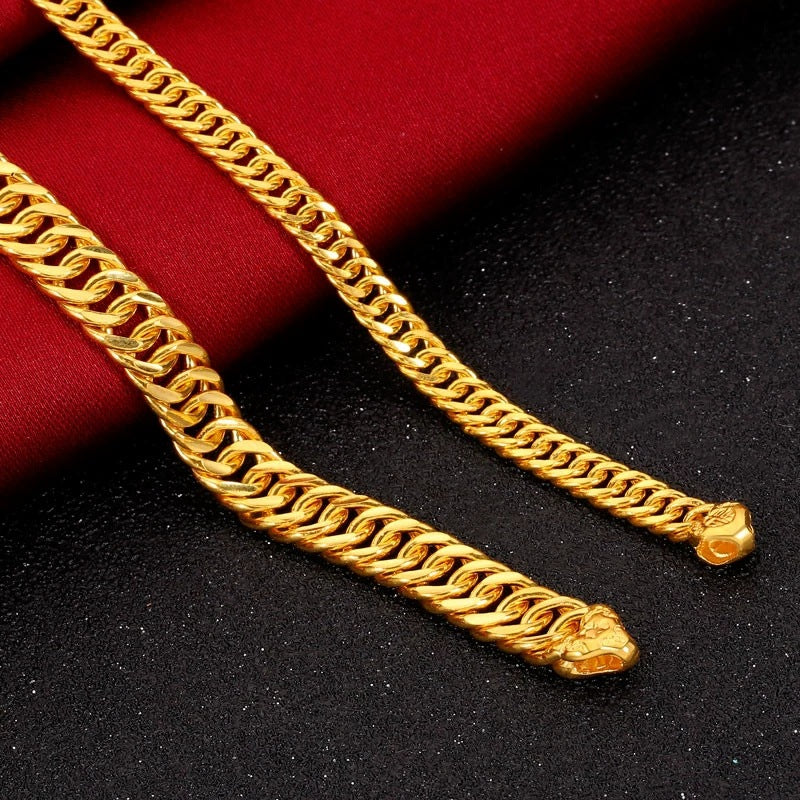 Men's Gold Fu Character Horsewhip Domineering Simulation Flat Chain Necklaces