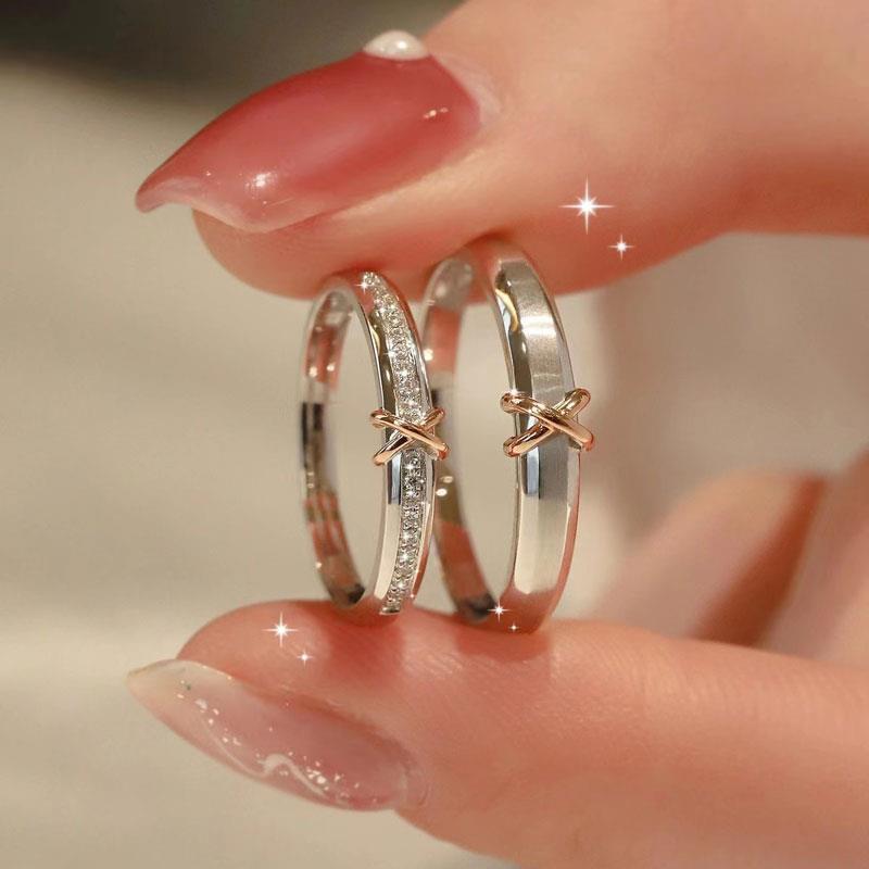 Women's & Men's Couple Simple Exquisite Unique Color Separation Electroplating Adjustable Valentine's Ring