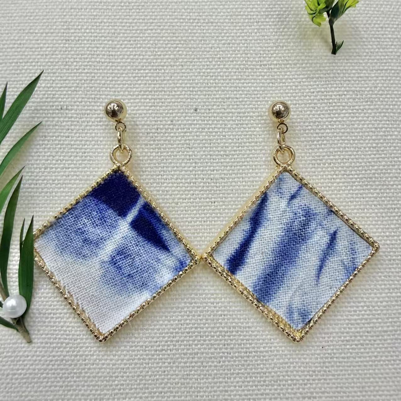 Yunnan Dali Ethnic Style Blue Dyed Stud Earrings