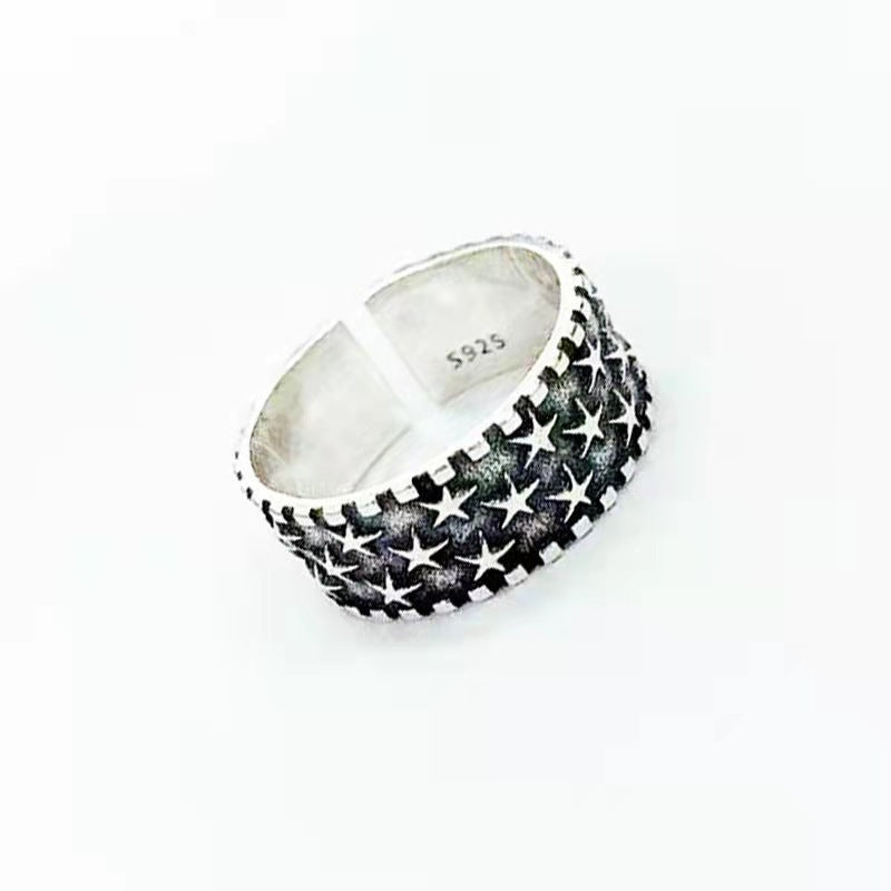 Women's & Men's Punk Heavy Wide Face Abstract Art Open Distressed Street Tide Ring