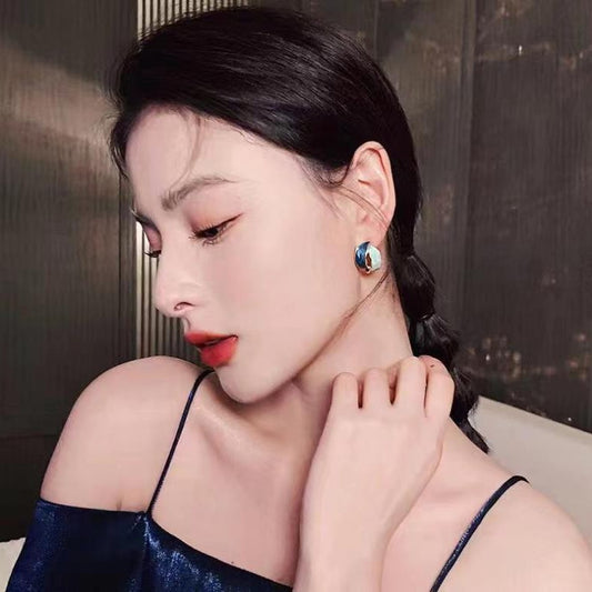 Women's Sier Needle Drop Oil Geometric Design Retro Fashion Artistic Earrings